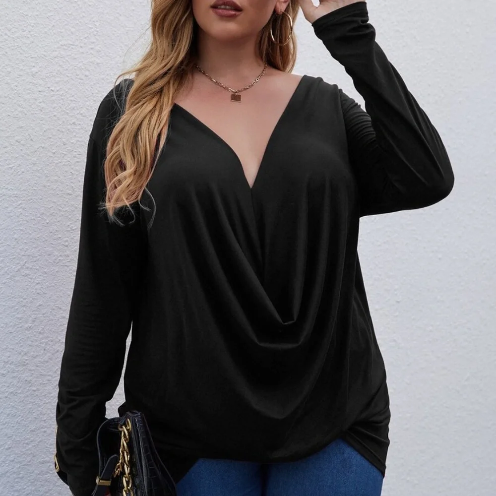 Plus Royal Blue Solid drape Front Long Sleeve Top - Picture 6 of 9